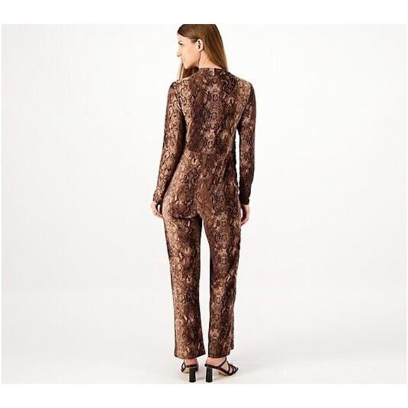 ATTITUDES BY RENEE NEW $70 Como Jersey Mock Wrap Waist Jumpsuit Plum Red Small - Picture 2 of 2